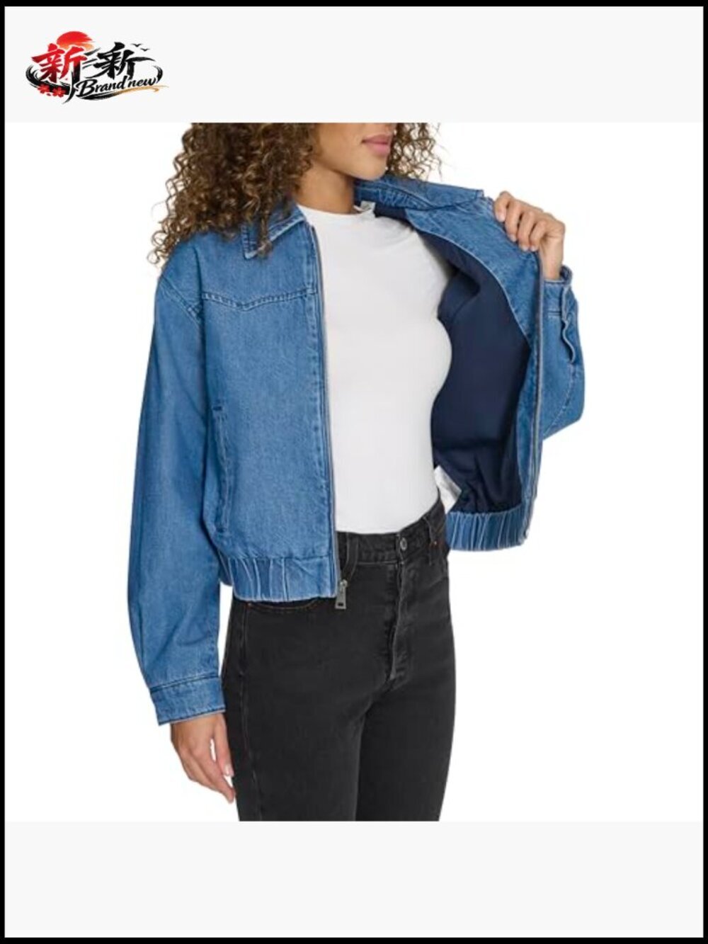 Western Denim Bomber Jacket with Arcuate Stitching - Picture 6 of 7